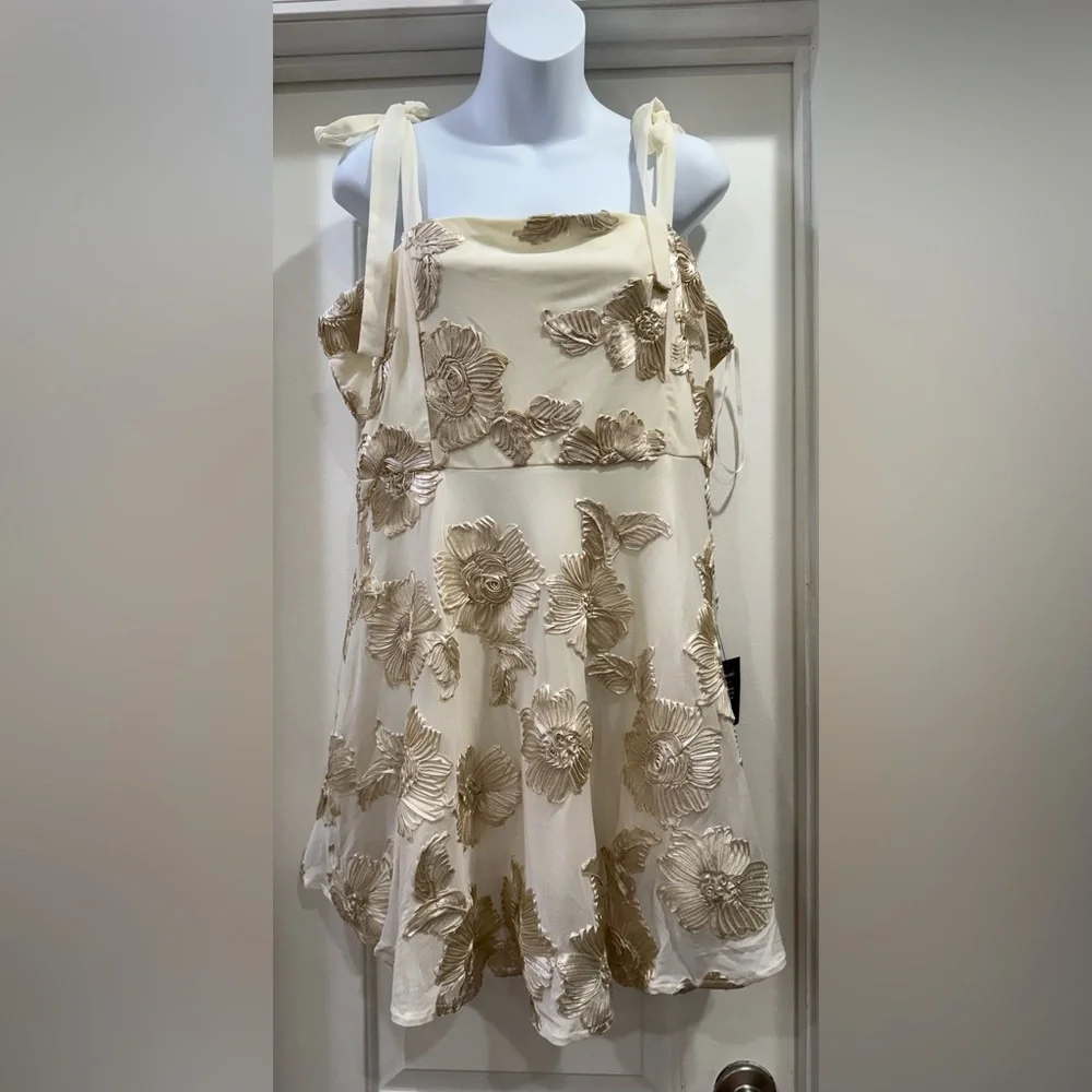 🆕🆕 Lulus Truly Inspiring Ivory Mesh Floral Mini Dress Size XL Prom Wedding Party